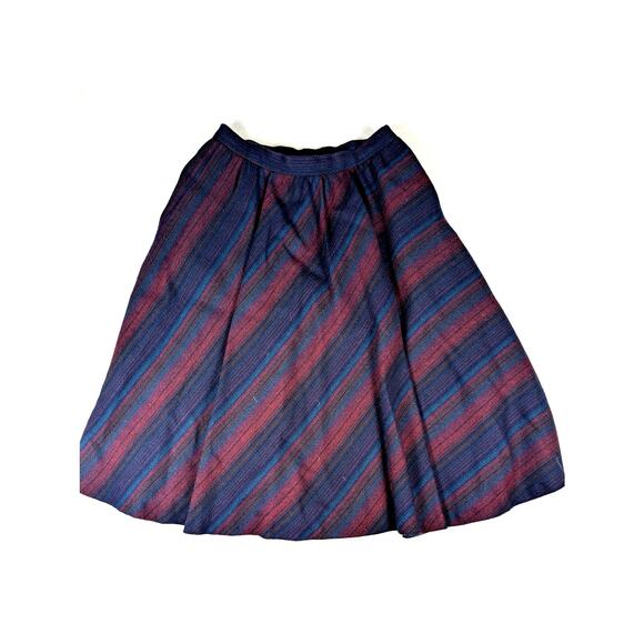 Vintage Espresso Striped Purple Blue Teal Skirt 100% Wool Union Made Size 12 - Picture 1 of 6